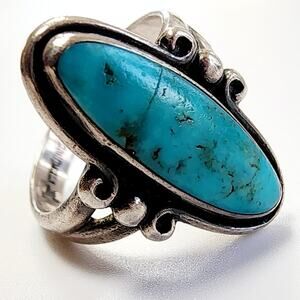 Vintage Bell Trading Post Sterling Turquoise Ring Oval Stone Southwestern Size 6
